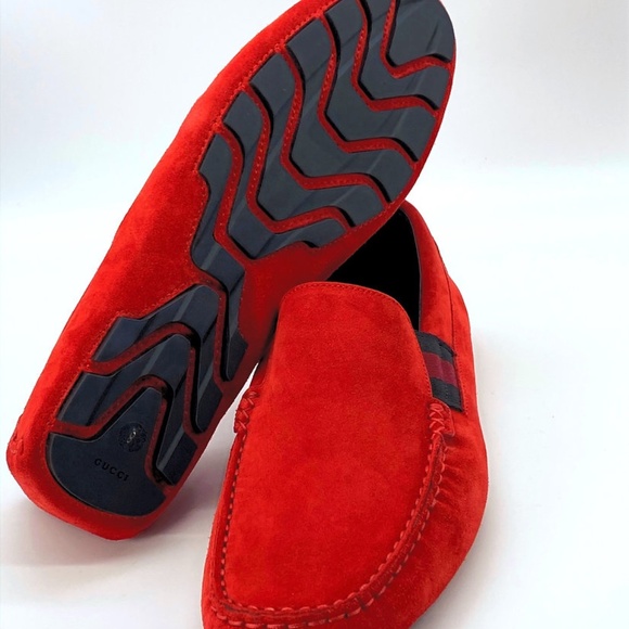 Gucci Red Suede Driver Slip-on Driving Formal Shoes - Picture 7 of 8